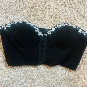 Forever 21 Black Strapless Crop Top with Crystal Accents